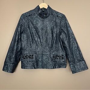 {E39 by Eric} Snakeskin Print Full Zip Beaded Blazer Jacket - Womens 8